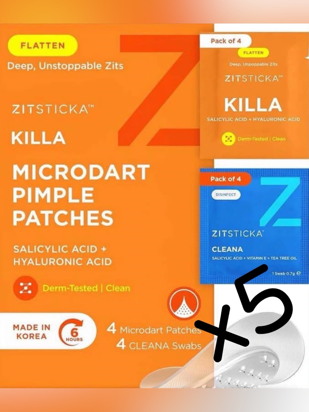 ZitSticka Killa Microdart Pimple Patches for Face Regular 4 Ct w Cleaning Swab